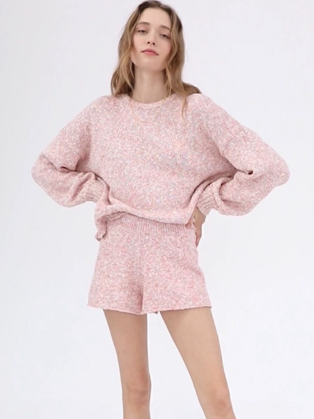 Pink Something Navy sweater and shorts set